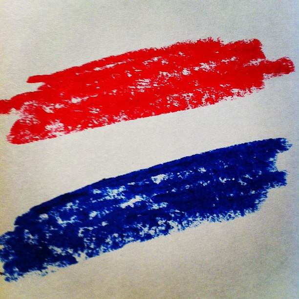 Olie pastelkrijt tekening van de Nederlandse vlag.